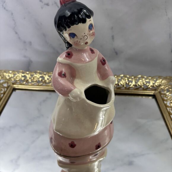 Vtg 40s 50s Peasant Pottery Art Sally girl Figurine Planter 7" Kitschy Cottage - Picture 12 of 13
